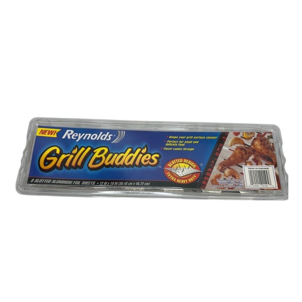 NEW Sealed Reynolds Grill Buddies Slotted Aluminum Foil Sheets 12 x 18" 8 Sheets